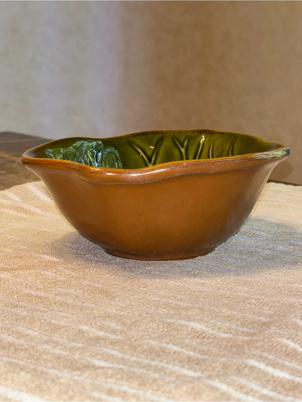 Autumn Thanksgiving Studio JCP Ceramic Green Leaf Serving Dish Bowl